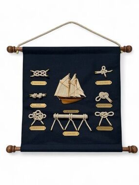 Nautical Knot Display with Sailboat Accent - Navy & Natural Rope